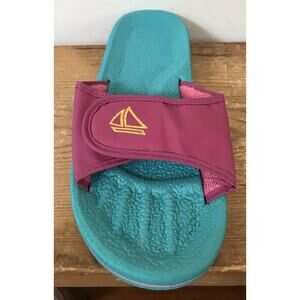 Vtg Vaporwave 80s 90s Blue Pink Foam Slides Sandals Flip Flops Thongs Womens 9